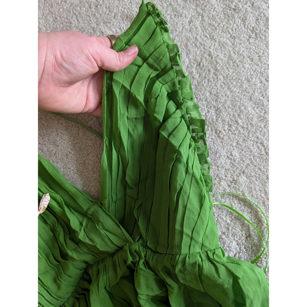 Sau Lee NWT Cameron Silk Chiffon Gown Apple Green Pleated Maxi Dress- Size 4 - Picture 7 of 8